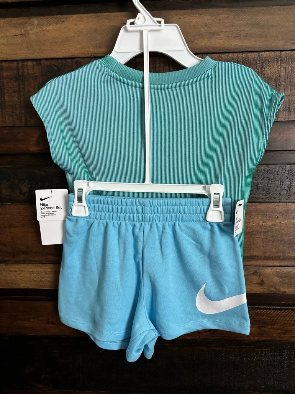 ✨NWT Nike Aqua/Mint Ribbed Athletic Tee and Shorts Set✨ - Picture 2 of 2